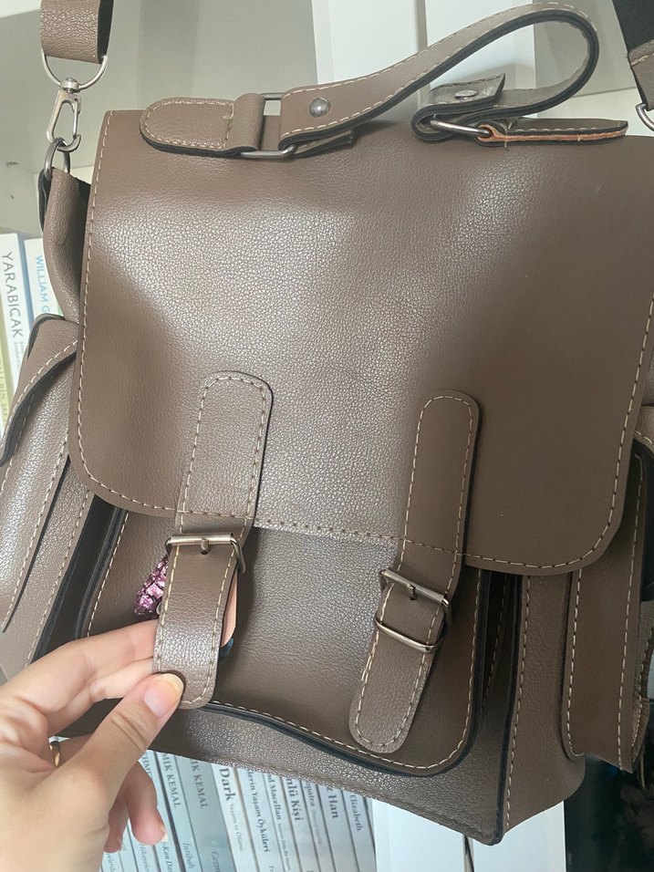 Kahverengi Deri Tokalı Kadın Çanta - Görsel 2