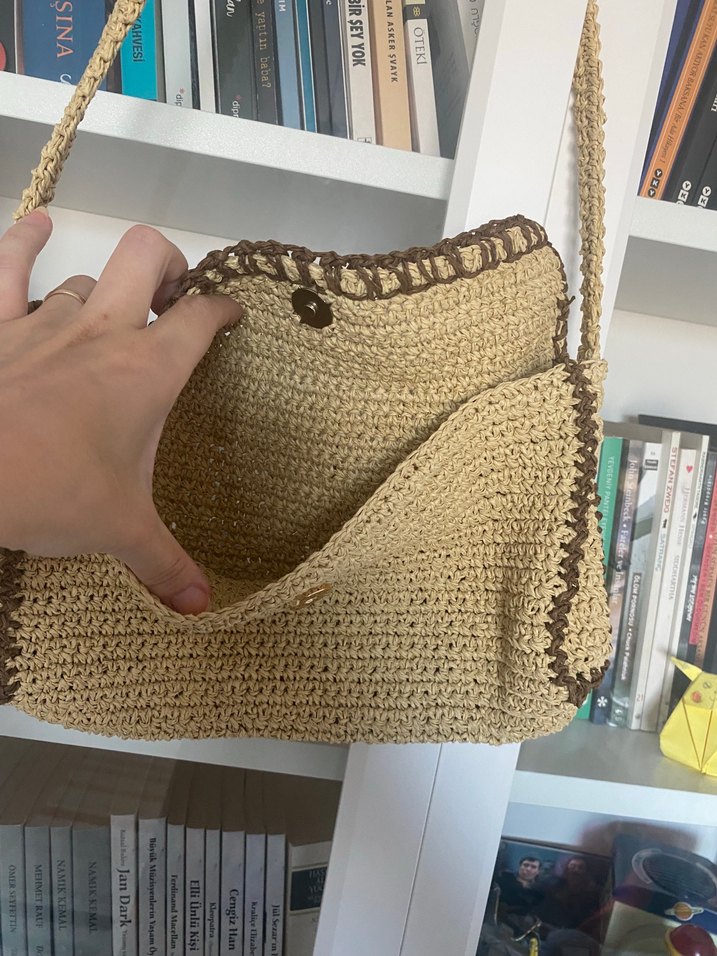 Bej Örgü Dantel Detaylı Bohem Kadın Çanta - Görsel 2