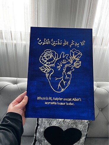 Mavi altın varakli ayet tablo