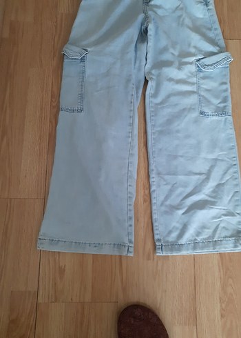 12-13 Yaş Beden kız çocuk Mavi Midi Boy Rahat Kesim Kot Pantolon