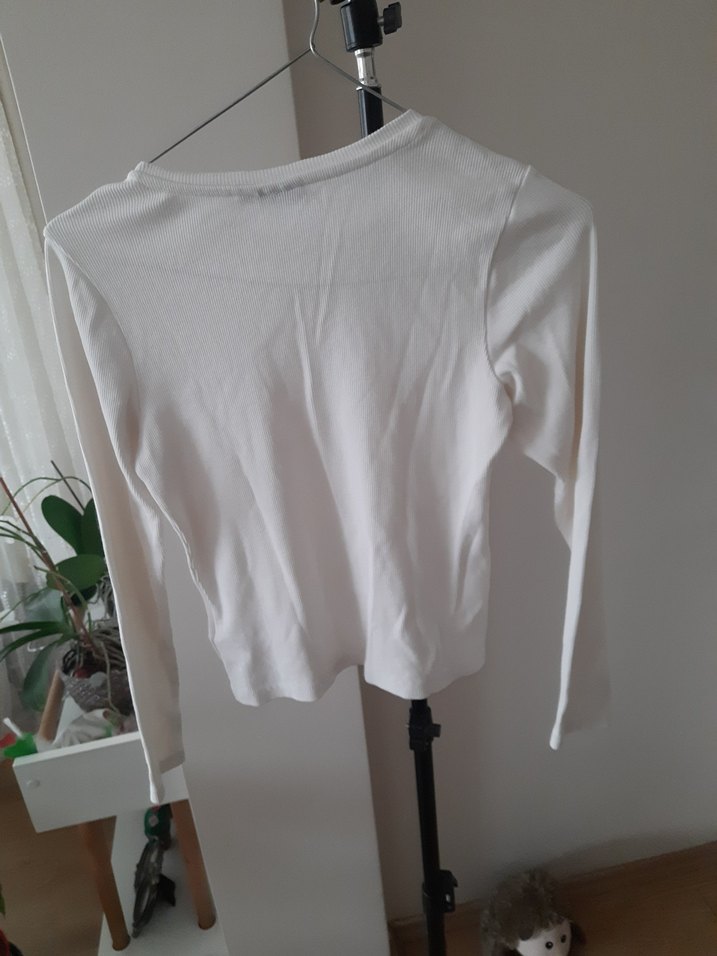 Beyaz Uzun Kollu Basic Tişört - Görsel 3