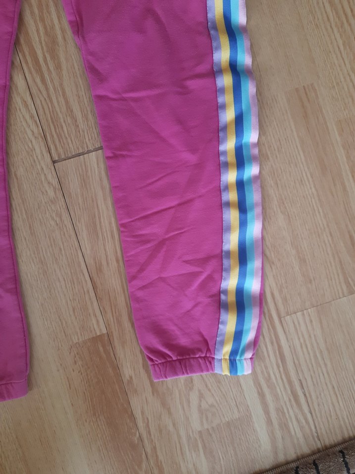 Renkli Yan Şeritli Pembe  Eşofman Altı - Görsel 3