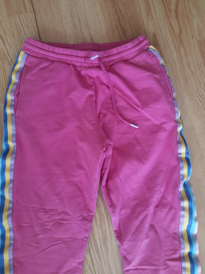 Renkli Yan Şeritli Pembe  Eşofman Altı - Görsel 2