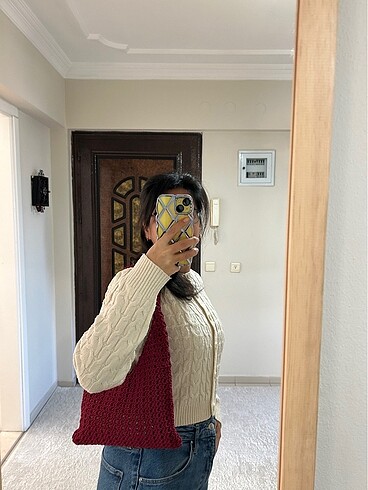 Beden bordo Renk Makrome file çanta