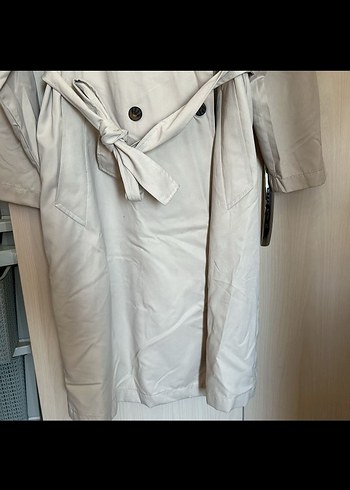 xl Beden Bej Kadın Uzun Trençkot Kemerli