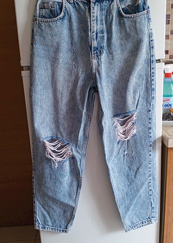 38 Beden mavi Renk Gri Renkli Kadın Kot Pantolon, Gevşek Kesim, Midi Boy