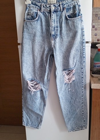 38 Beden Gri Renkli Kadın Kot Pantolon, Gevşek Kesim, Midi Boy