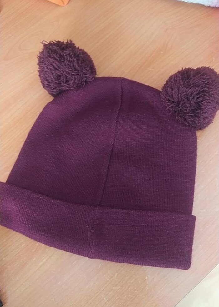 Ponponlu bordo kadın bere - Görsel 2