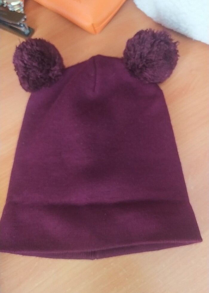 Ponponlu bordo kadın bere - Görsel 4