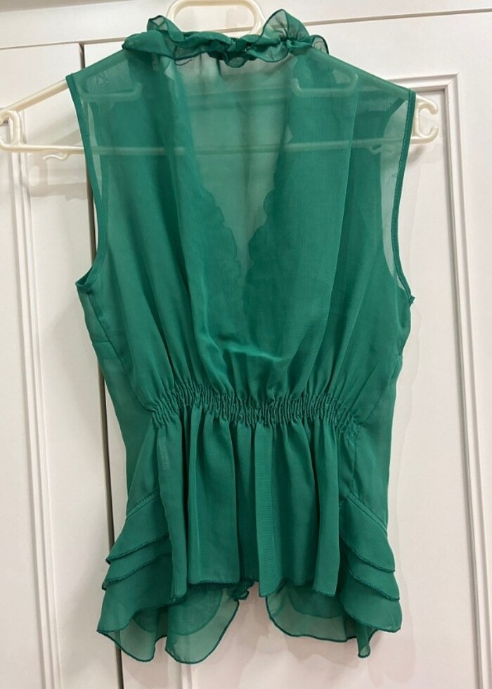 Şifon yeşil bluz gömlek - Görsel 2