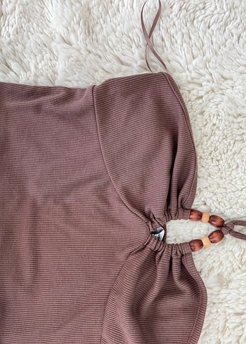 Boncuk Detaylı Kahverengi Straplez Bustiyer - Görsel 4