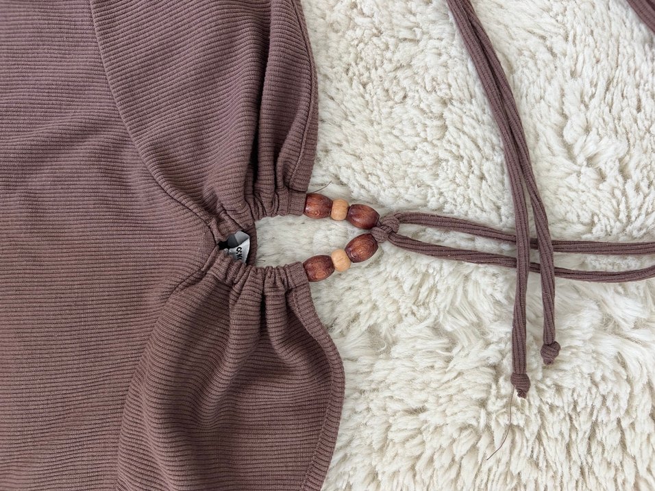 Boncuk Detaylı Kahverengi Straplez Bustiyer - Görsel 5