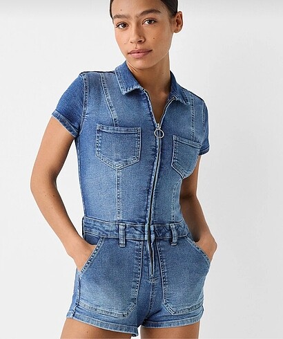 Kısa denim tulum