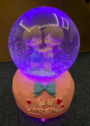 Pembe Figürlü Kar Küresi Müzik Kutusu - Görsel 4