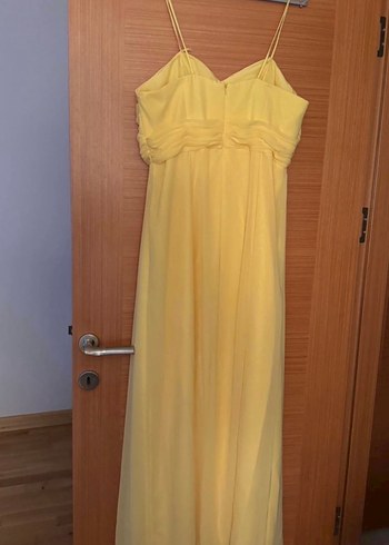 Sarı Uzun Drapeli Straplez Abiye Elbise - Görsel 4