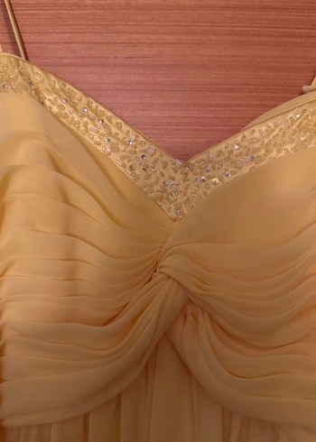 Sarı Uzun Drapeli Straplez Abiye Elbise - Görsel 3