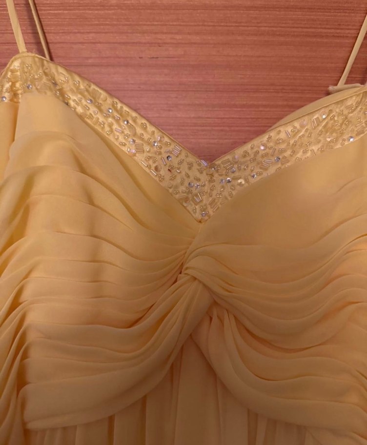 Sarı Uzun Drapeli Straplez Abiye Elbise - Görsel 3