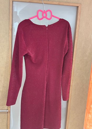 Bordo Drapeli Uzun Kollu Kadın Abiye Elbise - Görsel 3