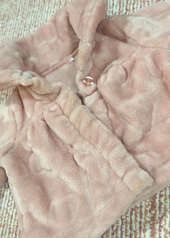 Kapüşonlu Pembe Kız Çocuk Peluş Ceket - Görsel 2