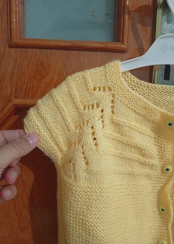 18-24 Ay Beden sarı Renk Sarı Kız Çocuk Kısa Kollu Örgü Hırka
