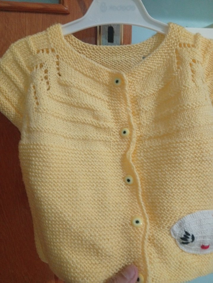 Sarı Kız Çocuk Kısa Kollu Örgü Hırka - Görsel 3