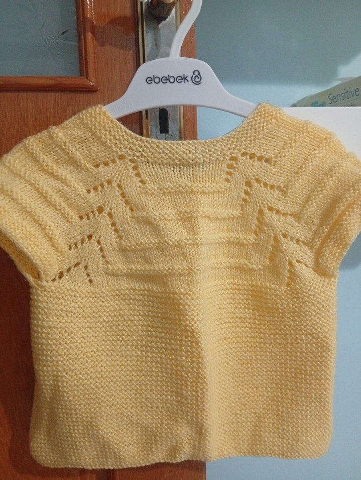 Sarı Kız Çocuk Kısa Kollu Örgü Hırka - Görsel 5