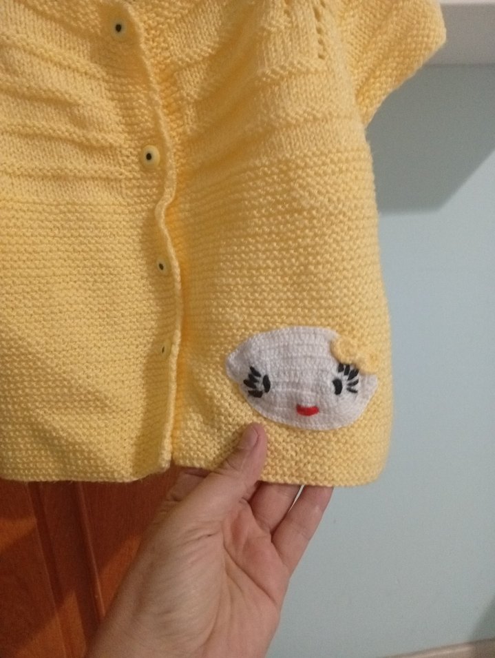 Sarı Kız Çocuk Kısa Kollu Örgü Hırka - Görsel 2