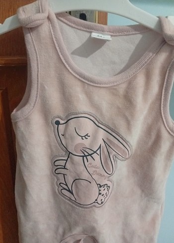 Pembe Kadife Tavşan Desenli Bebek Tulum - Görsel 2
