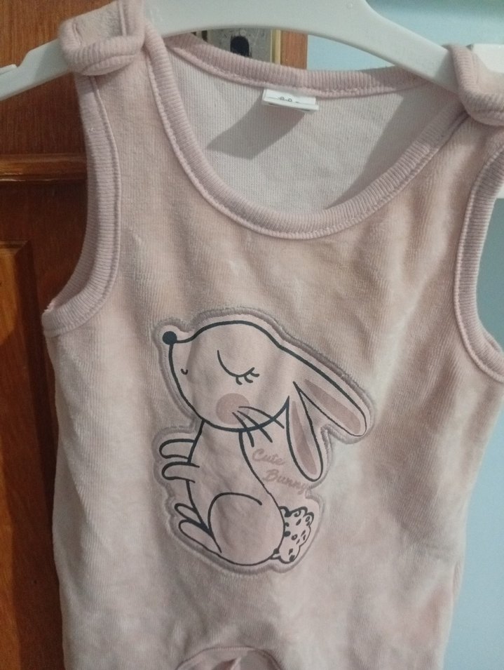 Pembe Kadife Tavşan Desenli Bebek Tulum - Görsel 2