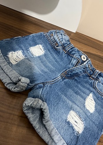 Kemerli Mavi Kız Kot Şort - Görsel 4