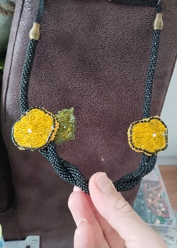 Uzun Sarı Boncuklu Bohem Kadın Kolye - Görsel 2