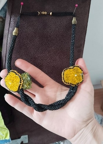 Uzun Sarı Boncuklu Bohem Kadın Kolye - Görsel 5