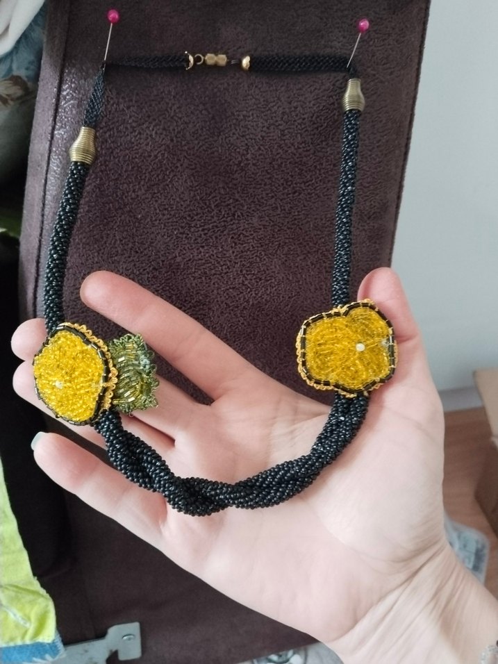 Uzun Sarı Boncuklu Bohem Kadın Kolye - Görsel 5