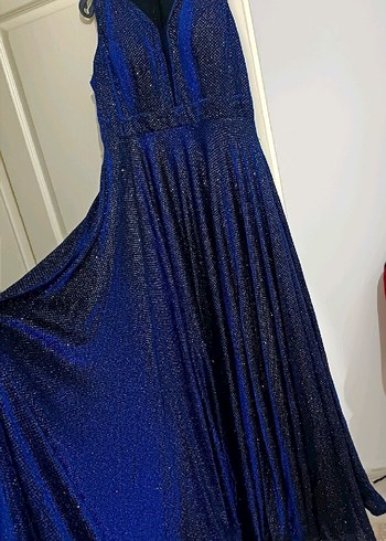 Lacivert Pilili Uzun Abiye Elbise - Görsel 2