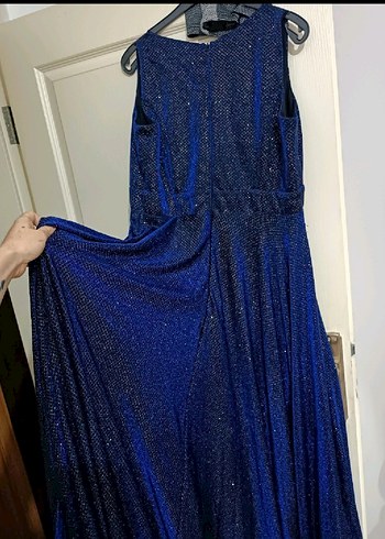 Lacivert Pilili Uzun Abiye Elbise - Görsel 3