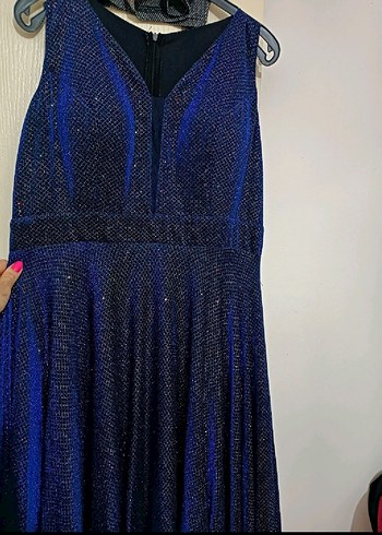 Lacivert Pilili Uzun Abiye Elbise - Görsel 4