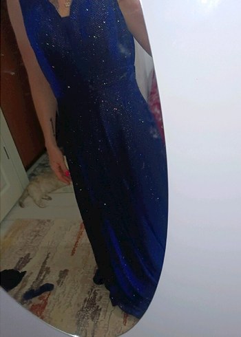 Lacivert Pilili Uzun Abiye Elbise - Görsel 7