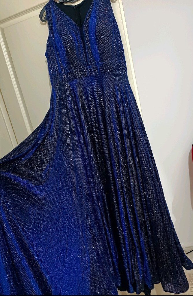 Lacivert Pilili Uzun Abiye Elbise - Görsel 2