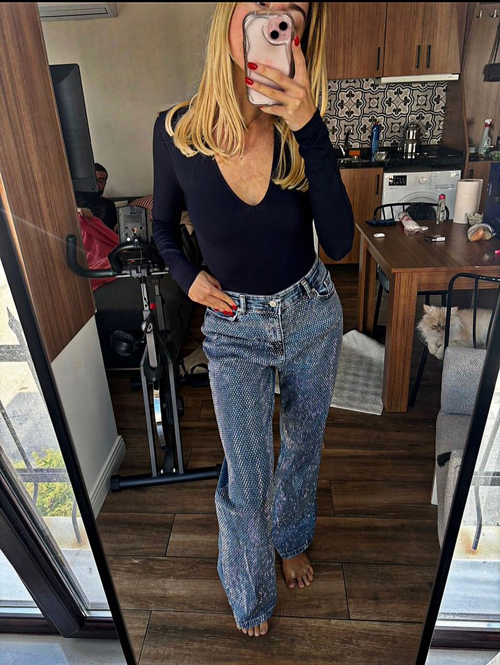 taşlı jean pantolon - Görsel 2