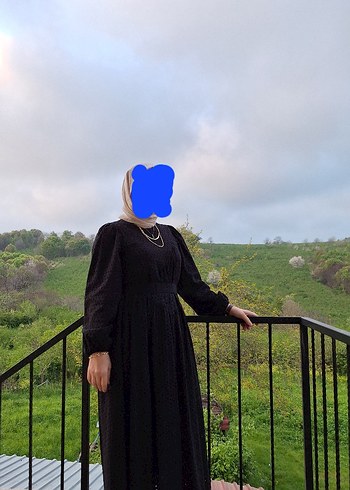 s Beden Drapeli Siyah Uzun Pamuklu Kadın Elbise