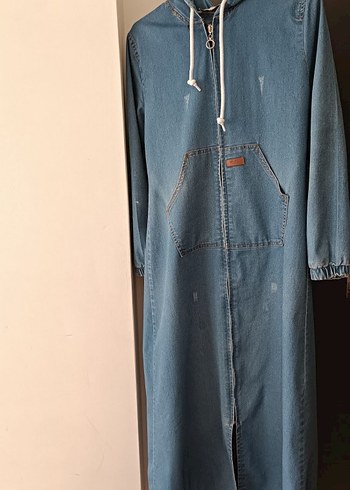 Kadın Uzun Mavi Denim Ceket
