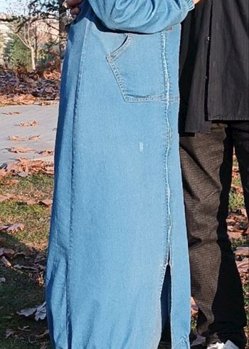 Diğer Kadın Uzun Mavi Denim Ceket