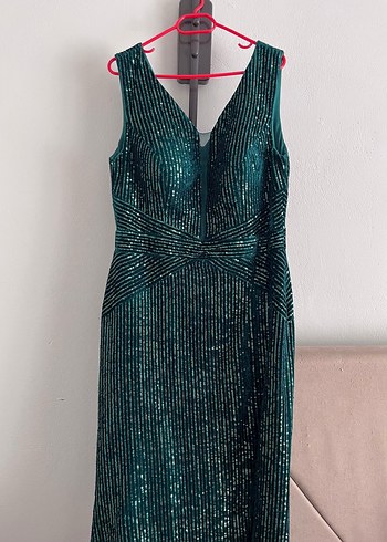 Parlak Turkuaz Pilili Uzun Abiye Elbise - Görsel 2