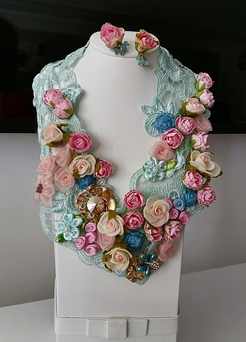Özel tasarım muhteşem pastel rengi kolye set