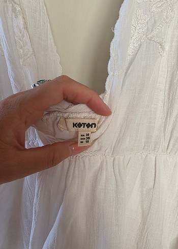 Bohem Beyaz derin V Yaka Keten elbise - Görsel 6