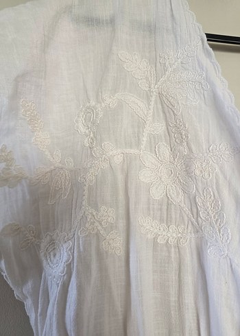 Bohem Beyaz derin V Yaka Keten elbise - Görsel 10