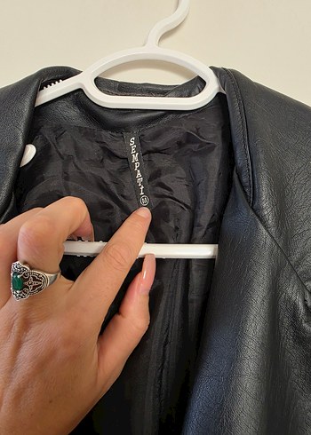 Kadın Siyah Deri Biker Ceket - Görsel 9