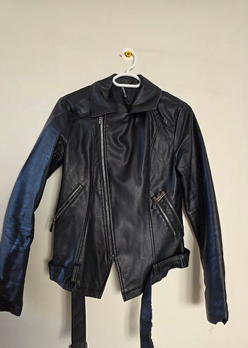 Kadın Siyah Deri Biker Ceket - Görsel 5