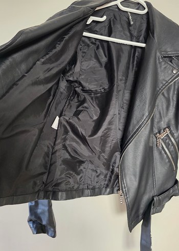 Kadın Siyah Deri Biker Ceket - Görsel 6