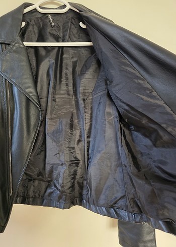 Kadın Siyah Deri Biker Ceket - Görsel 11